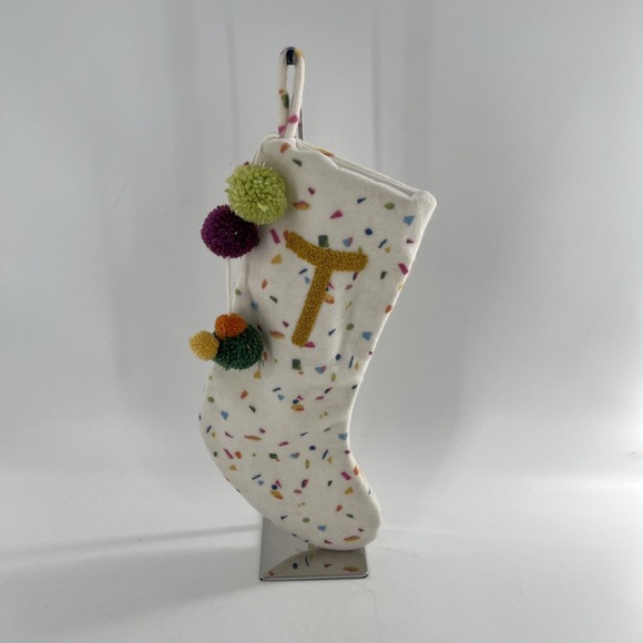 Opalhouse Target Christmas Stocking Monogram Initial Letter T Confetti Poms 20" - Picture 8 of 8